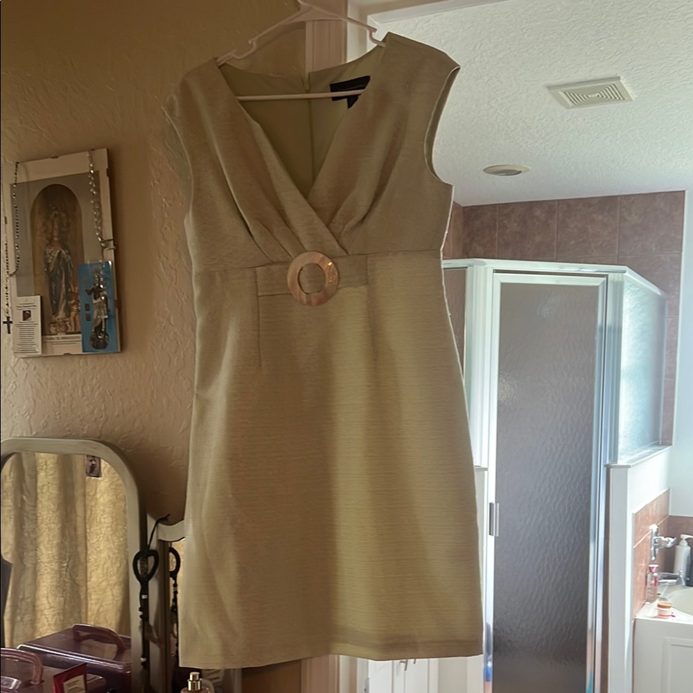 Connected Apparel Cream V-neck Sheath Dress